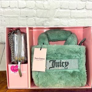 Juicy Couture MiniTote & Barrel purse set cool blue and‎ silver nwt
